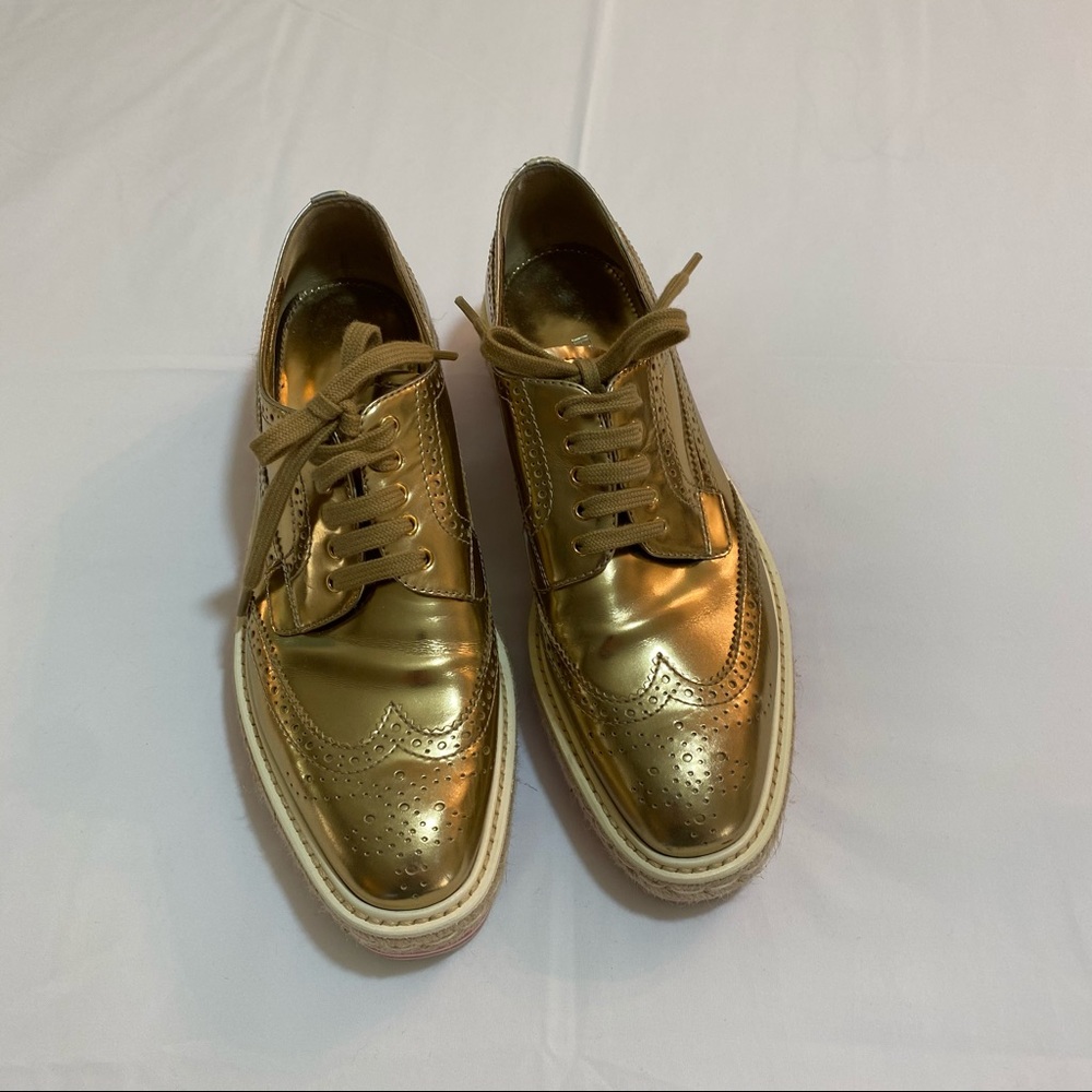 Prada Metallic Wing-Tip Platform Oxford Sneakers